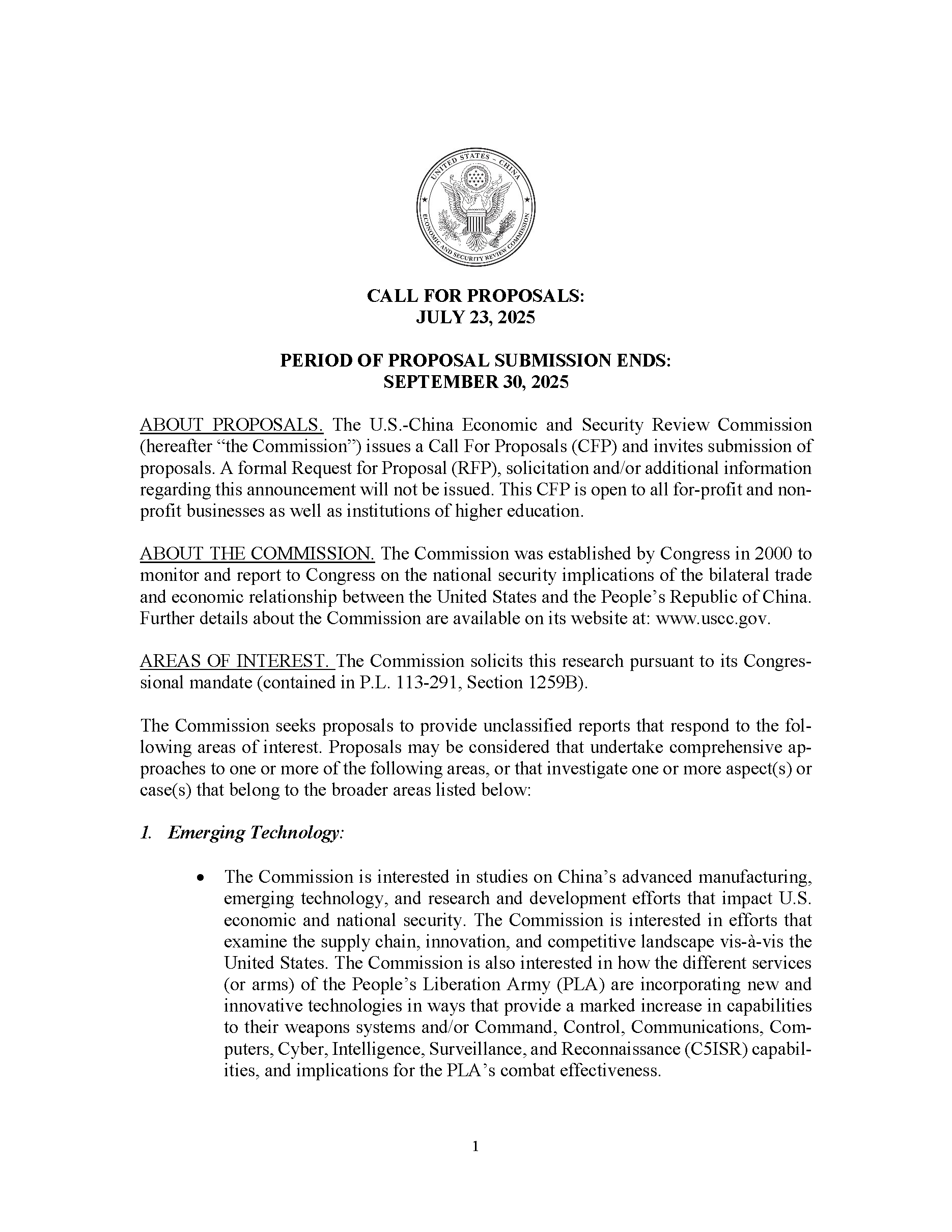 CFP on Emerging Technology, Supply Chain Vulnerability, China's Gray Zone Activities, and Other Novel Ideas